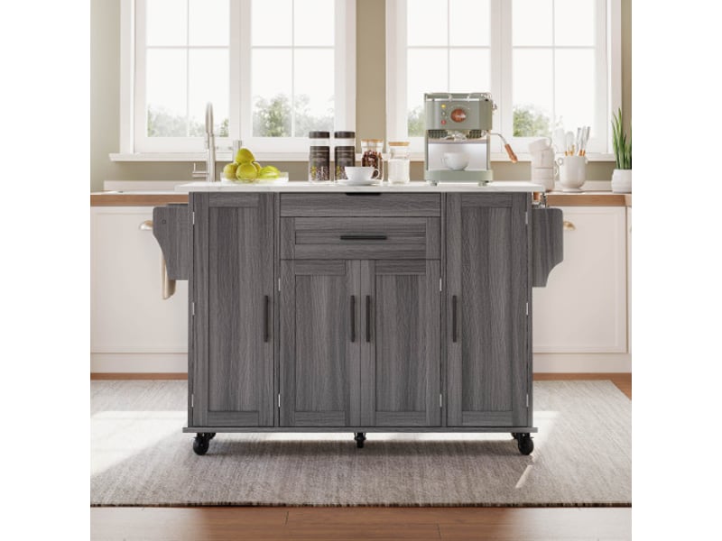  Desserte de cuisine mobile extensible 136x70x92 cm mdf gris  - Conforama D