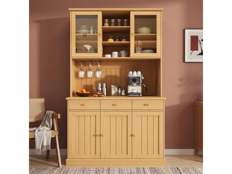  Meuble de cuisine muvano, buffet haut vitré de salle à manger, naturel, 120 × 40 × 191 cm  - Conforama D
