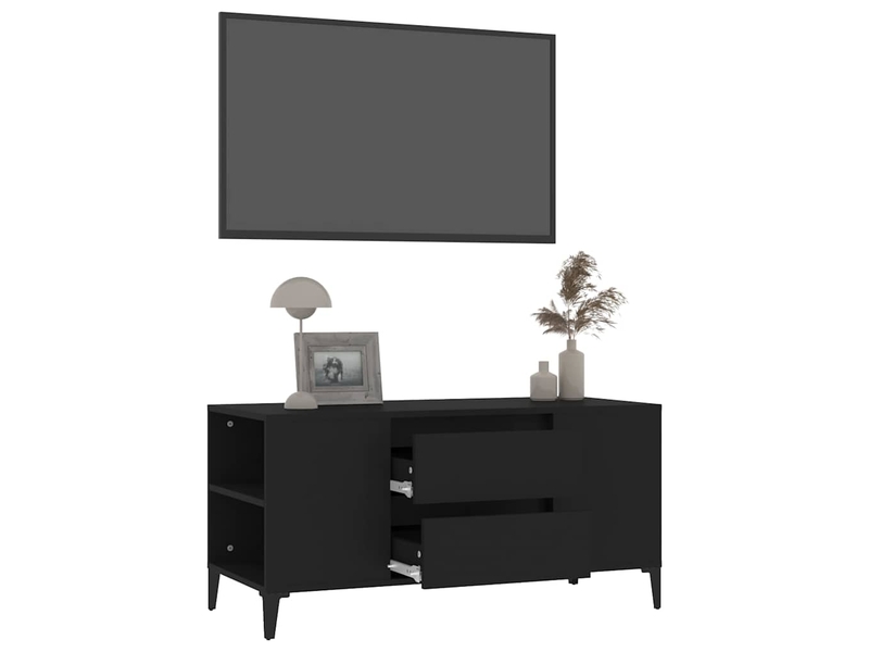  Meuble tv - banc tv - meuble de rangement noir 102x44,5x50 cm bois d'ingénierie  - Conforama E