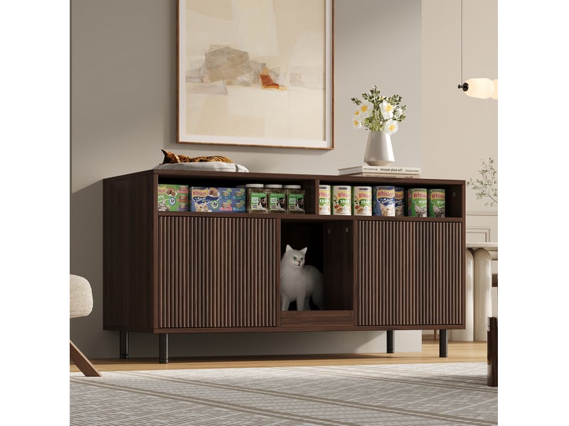 Meuble buffet 120x50x66 cm avec niche et 2 portes, espace de rangement, MDF, couleur noyer - Conforama D