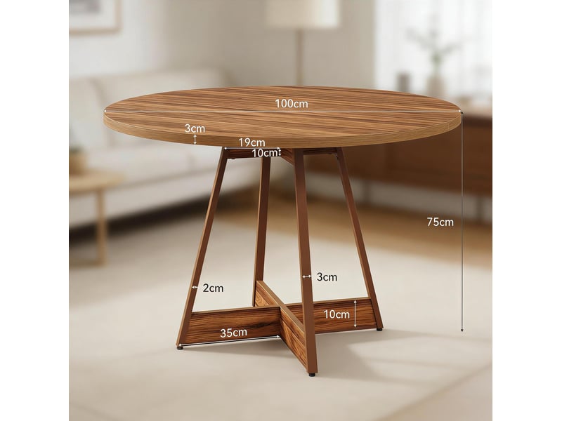 Table de salle à manger ronde 100 cm pour 4 personnes en mdf marron avec piétement central pour cuisine et salon - Conforama C