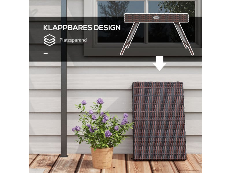  Table de jardin pliante en rotin marron, résistante aux intempéries, 60x41x41 cm, balcon et terrasse  - Conforama E