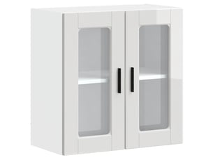 Armoire murale cuisine avec porte en verre porto blanc brillant shl1542