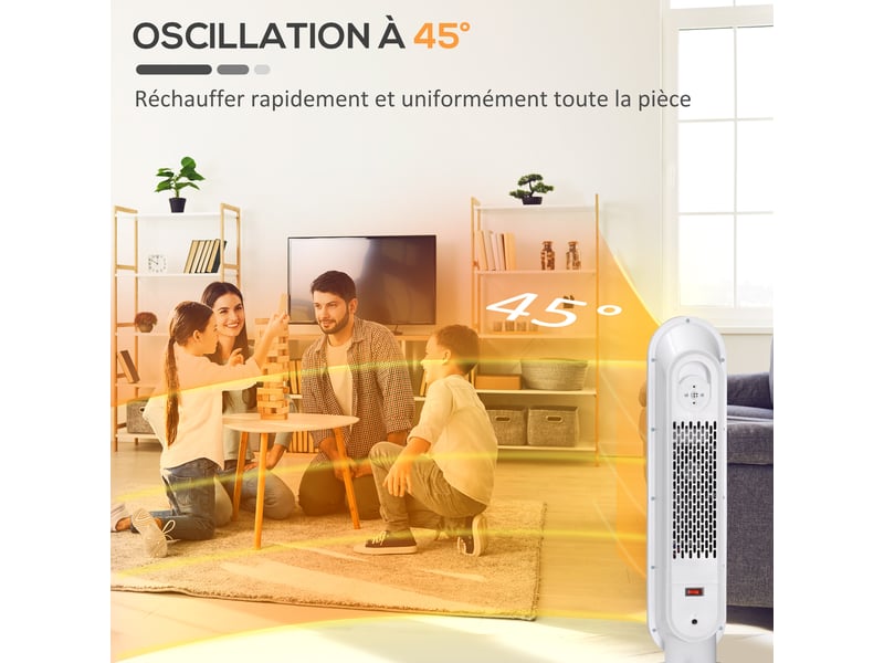  Chauffage d'appoint radiateur soufflant radiateur céramique oscillant 15-40°c 21 x 21 x 63,5 cm avec télécommande 13002000w,  - Conforama W