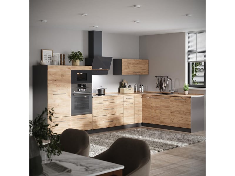  Vicco cuisine en angle, chêne de force doréanthracite, 347 x 207 cm, pt chêne  - Conforama E