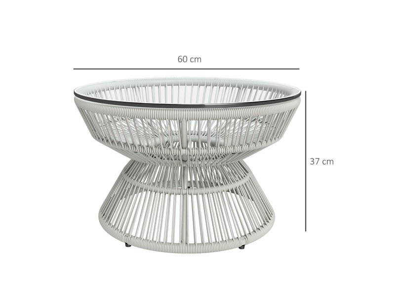  Table basse de jardin ronde, table d'appoint rotin pe gris clair 60x60x37cm  - Conforama E