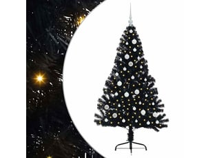 Sapin de noël artificiel, arbre de noël pré-éclairé noir 150 cm pvc shl1350