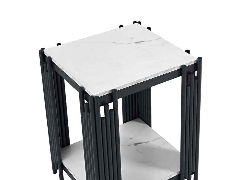  Table de chevet,43x40x54,7 cm,2 niveaux,mdf et métal,effet marbre blanc et noir  - Conforama E