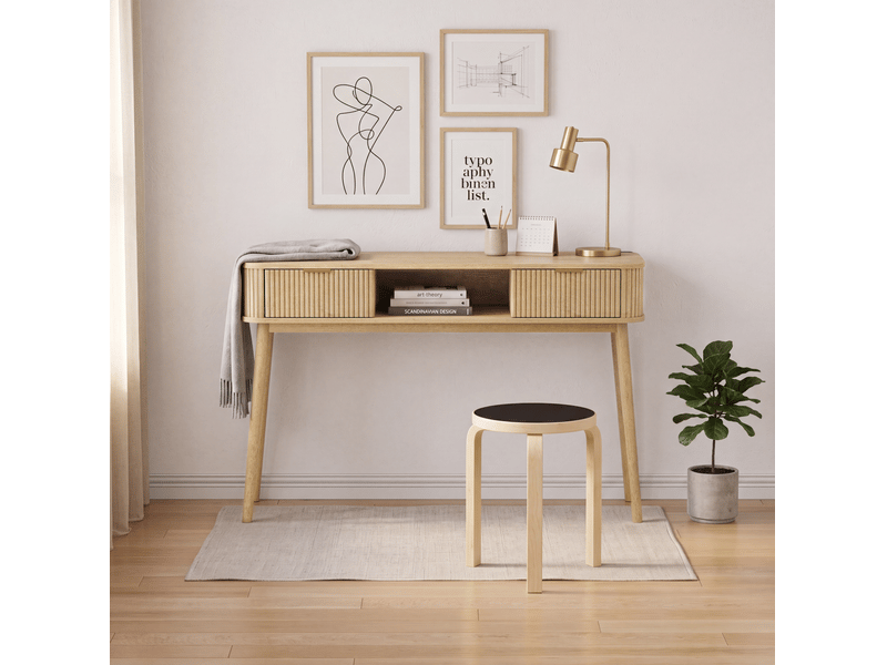  Console vintage 120x35x77,6 cm avec 2 tiroirs et niche ouverte mdf panneau de particules bois clair  - Conforama B