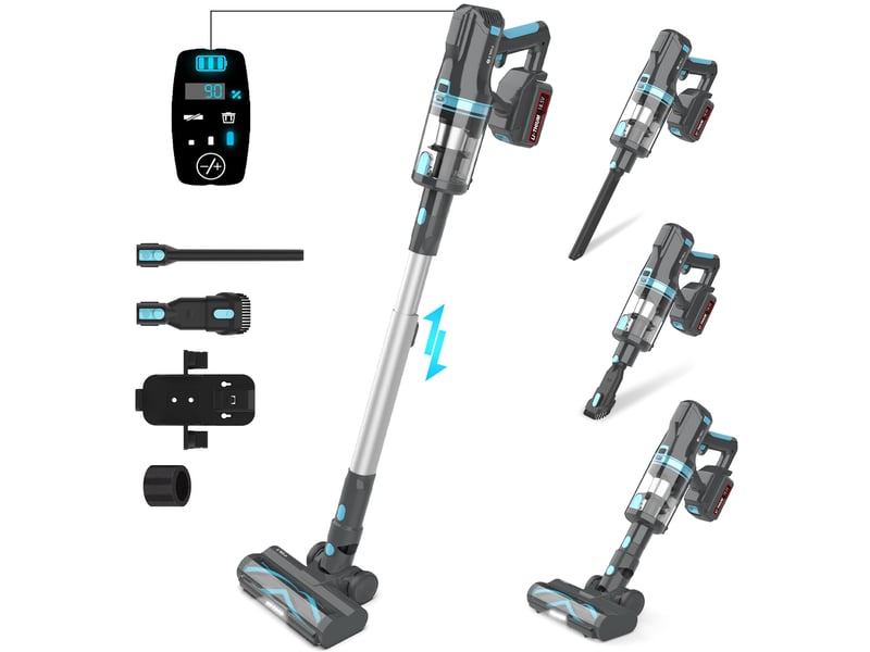  Aspirateur balai sans fil 2-en-1 avec filtre hepa, moteur sans balais 300 w, batterie 4000 mah, écran led  - Conforama A