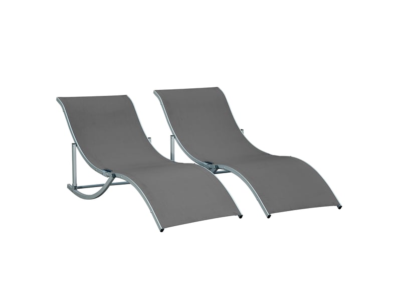 Lot de 2 bains de soleil gris foncé, transats de jardin en aluminium pliables en textilène, pour terrasse et piscine - Conforama A