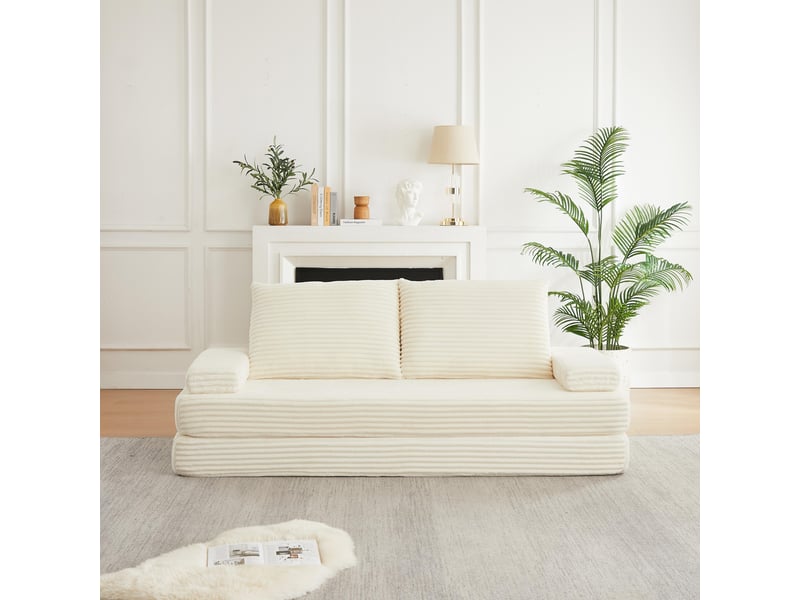  Canapé 2 places - 211,5x106,5x67 cm - modulable avec dossiers triangulaires, coussins et accoudoirs - beige  - Conforama C