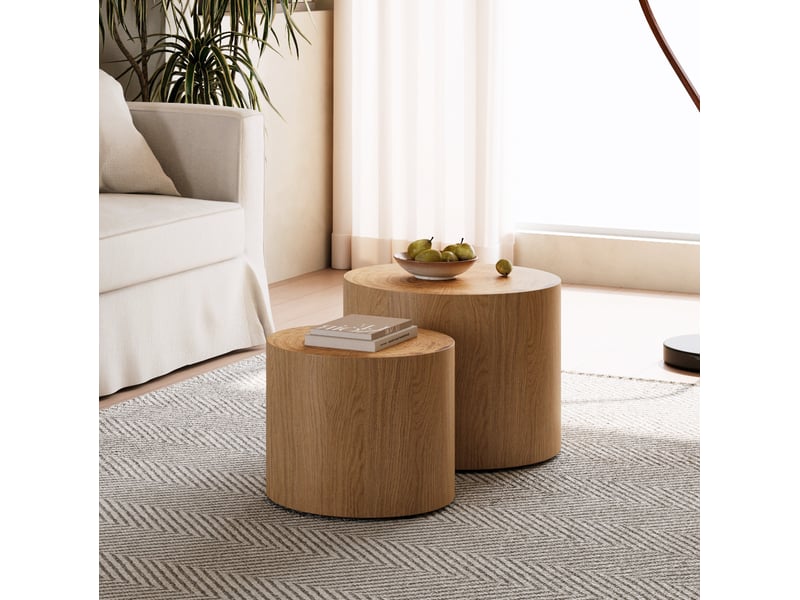  Lot de 2 tables basses rondes ø48x38 cm et ø38x32 cm coloris bois naturel  - Conforama E