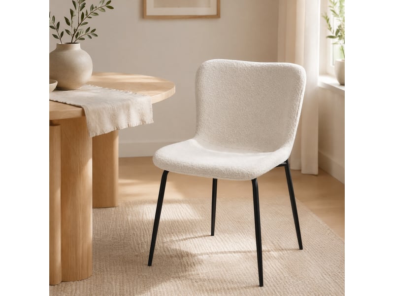  Lot de 2 chaises de salle à manger blanches en tissu et métal  - Conforama C