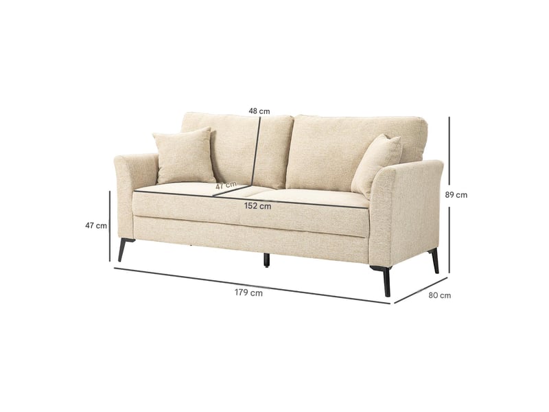  Canapé 2 places effet lin 179 x 80 x 89 cm beige  - Conforama C