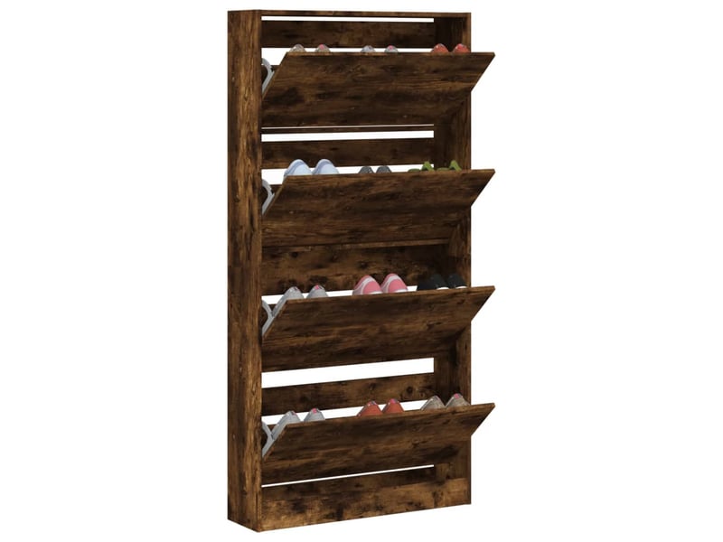  Meuble à chaussure | armoire à chaussures 4 tiroirs rabattables chêne fumé  - Conforama D