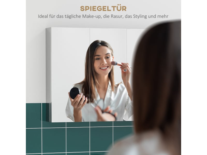 Armoire miroir de salle de bain en inox argenté 70x12x55 cm avec 3 portes vitrées et 5 étagères - Conforama D