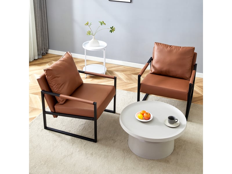  Fauteuil de lecture avec accoudoirs, coussins rembourrés et structure métallique, en pu marron, 79×65×28 cm  - Conforama C