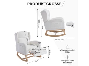 Fauteuil à bascule en tissu teddy blanc avec repose-pieds