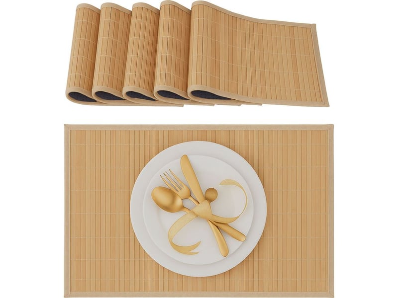  Relaxdays – set de table rectangulaire 45 x 30 cm – lot de 6 dessous en bambou et polyester – pour salle à manger ou cuisine – antidérapant  - Conforama A