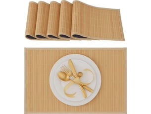 Relaxdays – set de table rectangulaire 45 x 30 cm – lot de 6 dessous en bambou et polyester – pour salle à manger ou cuisine – antidérapant