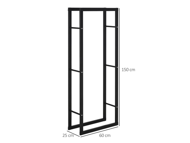  Porte-bûches métal noir, capacité 100 kg, 60 x 25 x 150 cm, intérieur et extérieur  - Conforama E