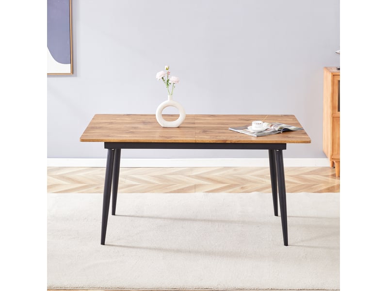  Table à manger rectangulaire 190,5 x 80 x 76,2 cm, plateau aspect bois marron et pieds en métal noir  - Conforama C