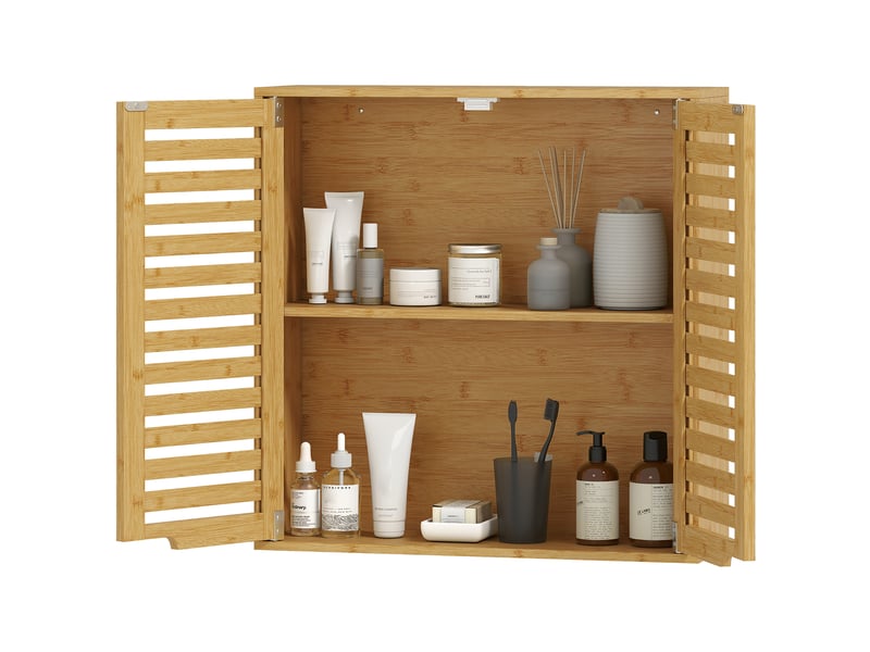  Armoire murale de salle de bain en bambou, portes persiennées, étagère réglable, 60 x 20 x 60 cm  - Conforama B