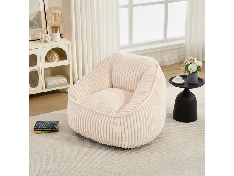  Fauteuil 1 place - 98x92x73cm - fauteuil pouf en mousse à mémoire de forme et peluche rayée - beige  - Conforama C