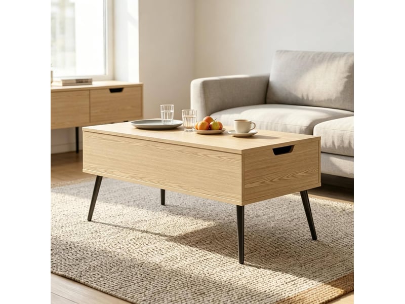  Table basse relevable 100x50x43,6 cm plateau relevable panneau de particules noir effet bois naturel  - Conforama E