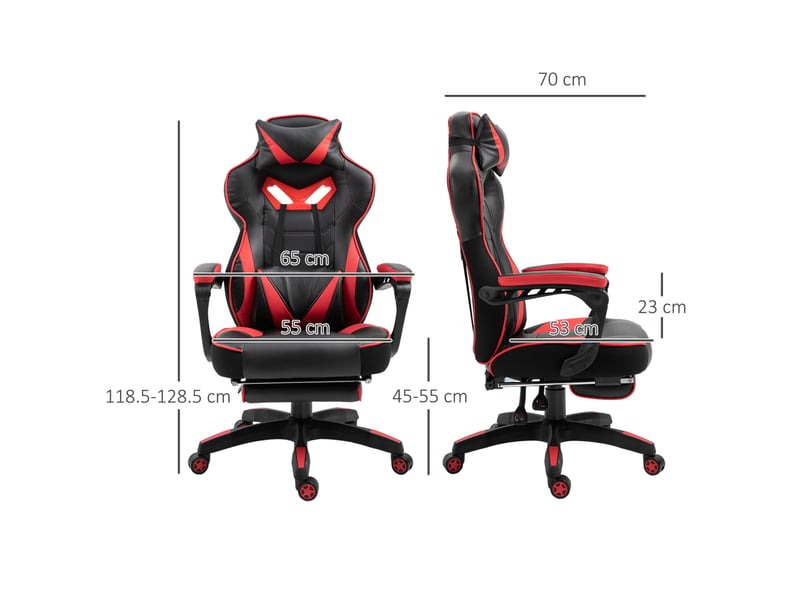  Chaise de bureau gamer avec fonction massage, dossier inclinable à 170° et repose-pieds réglable en similicuir noir  - Conforama C