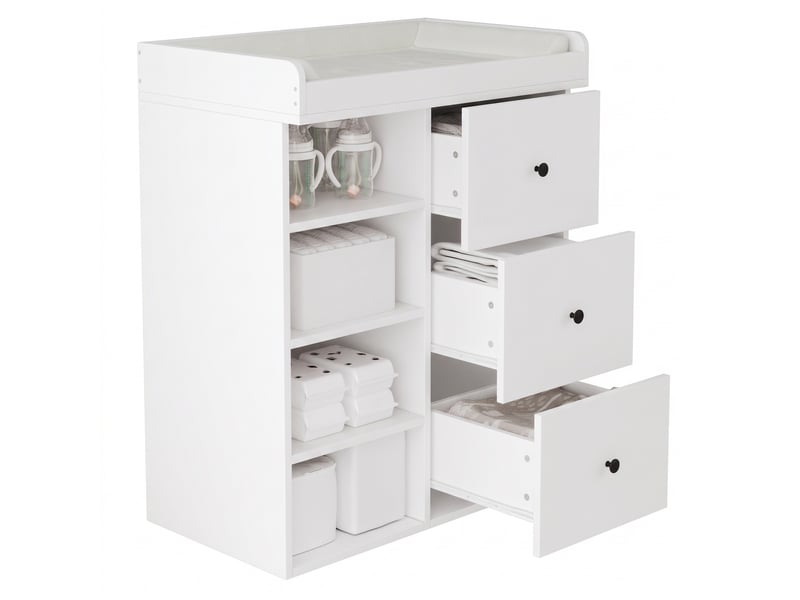  Table à langer 2 en 1 avec tiroirs de rangement, 82x50x100 cm, commode à langer blanche, sans matelas à langer  - Conforama A