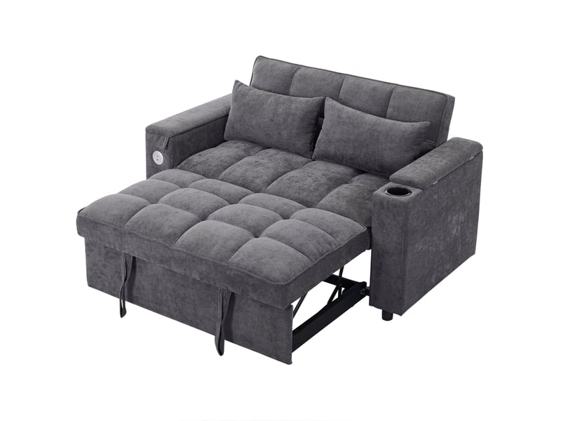  Canapé convertible 2 places 140,5 x 74 x 82 cm en tissu avec dossier réglable, usb et rangement gris chicfurn  - Conforama A