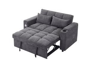 Canapé droit convertible CHICFURN 2 places Tissu gris avec coffre de rangement