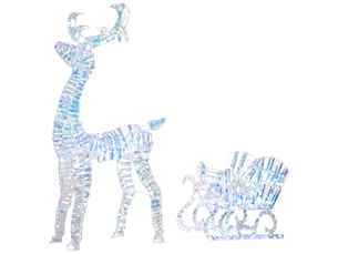 Renne et traîneau lumineux de noël avec 170 led blanc chaud, 60x29x115cm, décoration de noël pour intérieur et extérieur