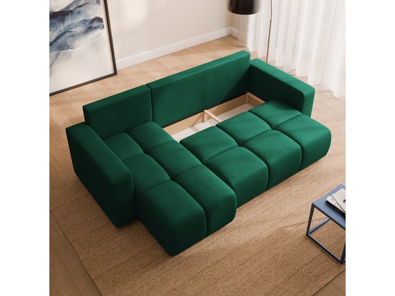 Canapé d'angle ramil, tissu peluche vert bouteille - Conforama C