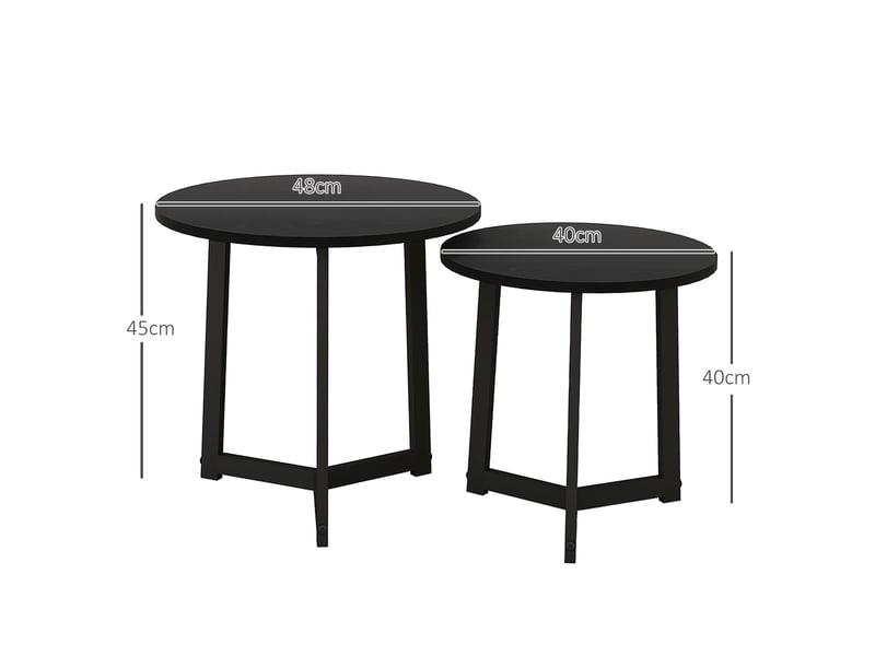  Tables basses gigognes rondes en acier et mdf pour salon ø48×45 cm et ø40×40 cm noir  - Conforama E