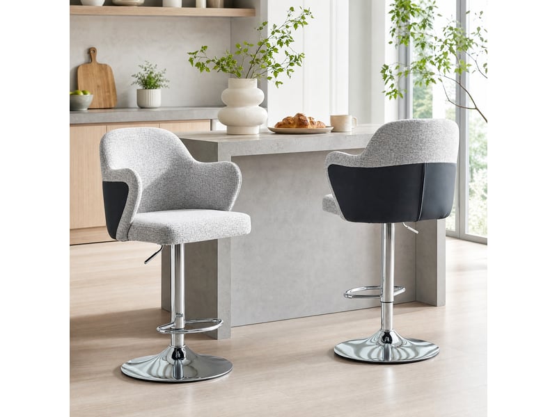  Lot de 2 tabourets de bar réglables,50x37,6x97-118 cm,tissu,gris clair  - Conforama B