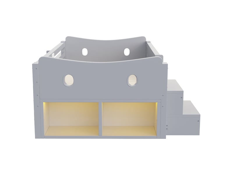  Lit simple enfant 90x200 cm - gris - 4 tiroirs, rangements, led et ports usbtype-c - sans matelas  - Conforama E