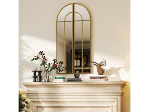 Miroir mural arc 30 x 120 cm, grand miroir décoratif avec cadre métallique, pour salon, chambre, couloir, ton doré