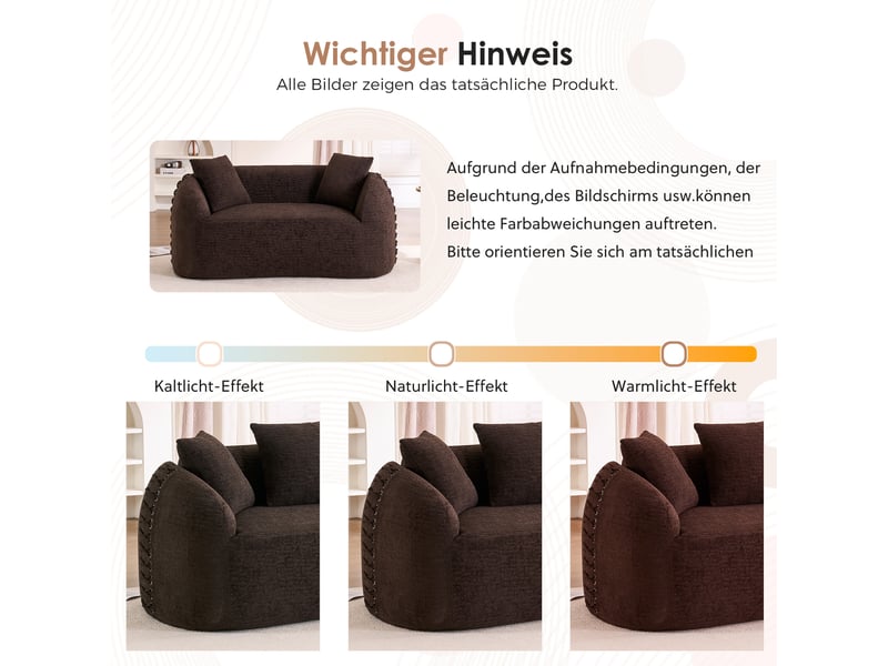  Canapé 2 places courbé duboisdesign série baseball tissu chenille  marron 155×67×90 cm  - Conforama D