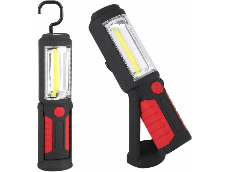  2200mah cob led 650lm 3w lampes de poche led magnétiques lampe de travail led rechargeable pour voiture garage atelier camping diy (rouge)  - Conforama E