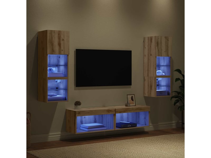  Unité murale de tv 6 pcs chêne artisanal bois d'ingénierie shl78527  - Conforama E