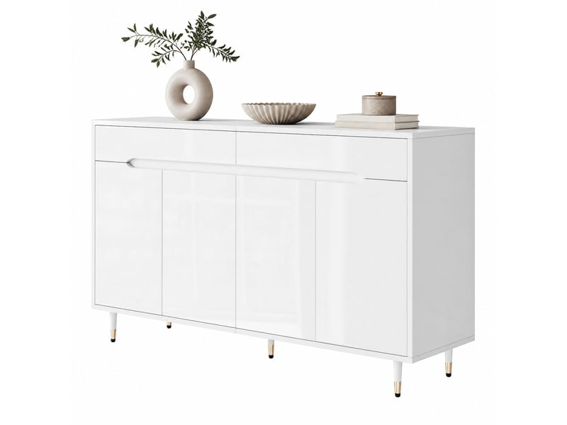  Meuble à chaussures - meuble à chaussures moderne avec 2 tiroirs, étagères ajustables et pieds dorés, armoire de rangement pour entrée, blanc - 140×39×84 cm  - Conforama A