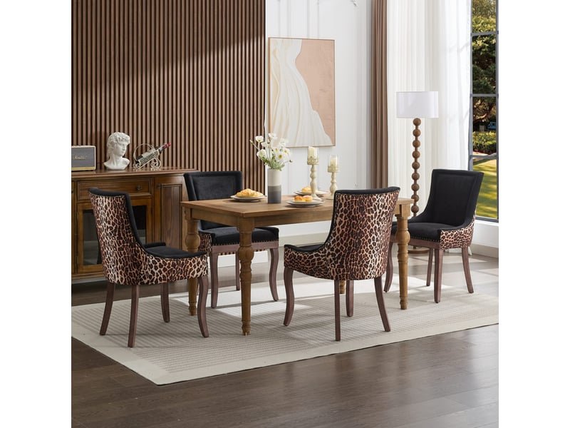  Lot de 2 chaises de salle à manger - chaise idéales pour cuisine et salle à manger – chenille léopard –  pieds bois  - Conforama C