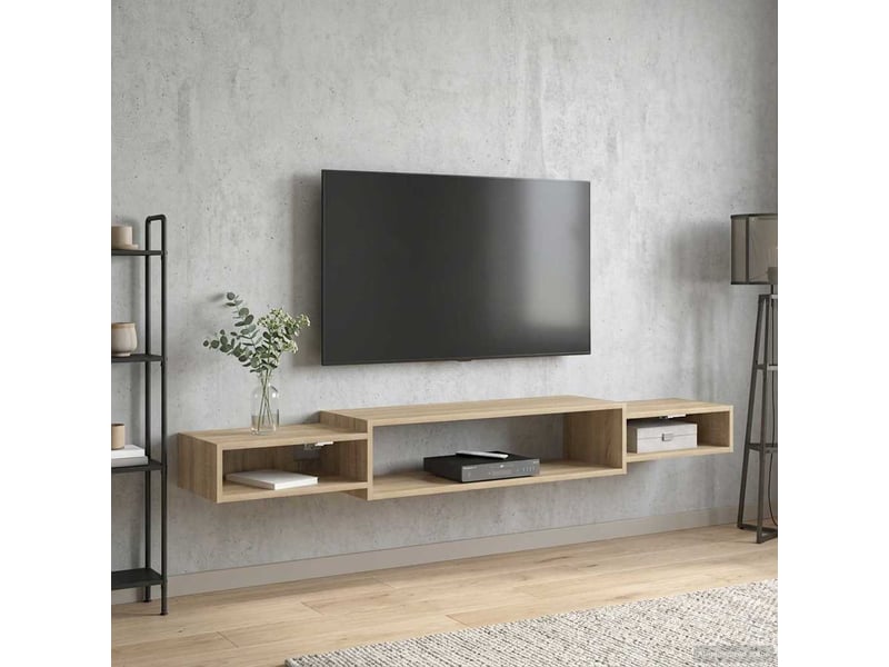  Meuble tv - banc tv - meuble de rangement mural montage mural chêne sonoma 180 x 28 x 21 cm  - Conforama D