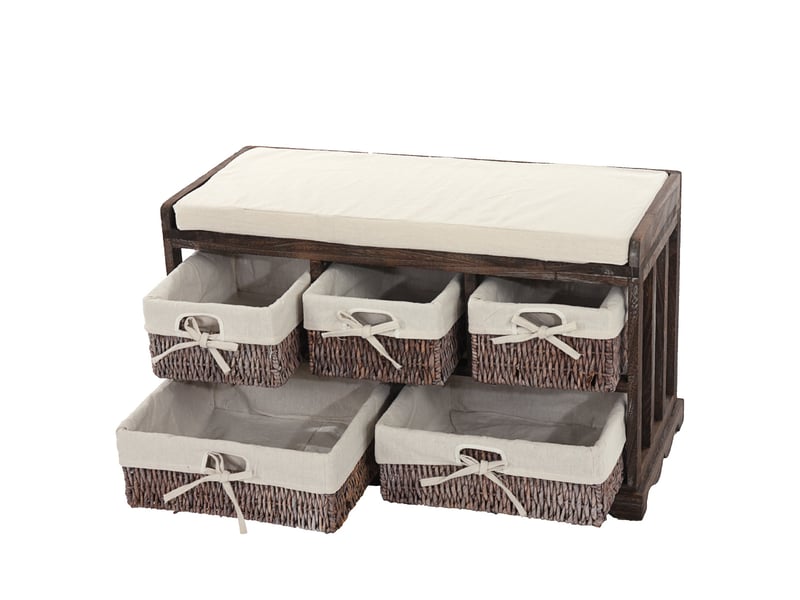 Commode, banc, 5 paniers, 77x36x45cm, shabby, vintage - marron - Conforama E
