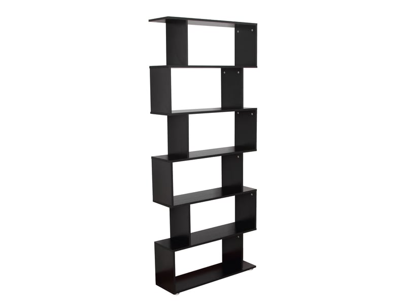  Bibliothèque design murale noire, 6 étagères, zigzag, bois, salonbureau, 80x24x191 cm.  - Conforama B