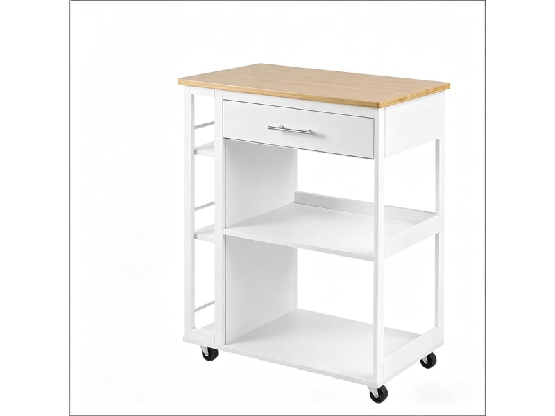  Chariot de cuisine à roulettes desserte en mdf blanc et bois avec tiroir et étagères 73x38x88 cm  - Conforama A