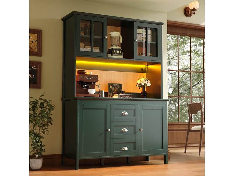  Buffet haut modenvie 120 x 40 x 179 cm avec portes vitrées led vert  - Conforama E